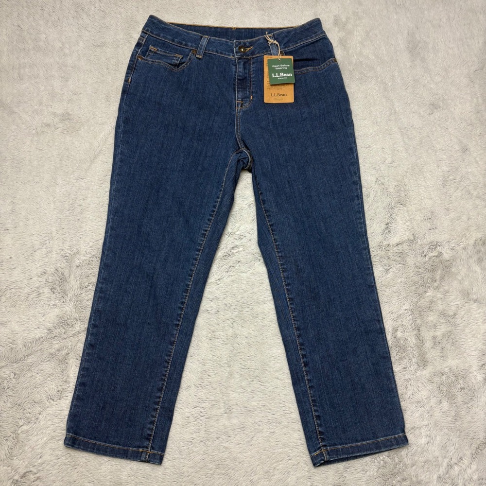 LL‎ Bean True Shape Crop Denim Jeans Women 8P Classic Fit Dark Wash Blue 299535